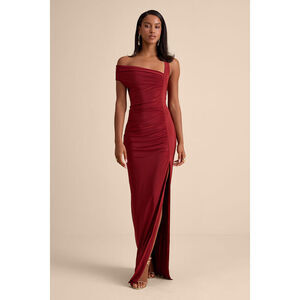 Lulus Josie Rust Red Jersey Knit Ruched Maxi Dress - Size XS